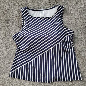 Lands End Navy & White Stripe Tankini 16 DDD, Pre-Owned in Good Condition!